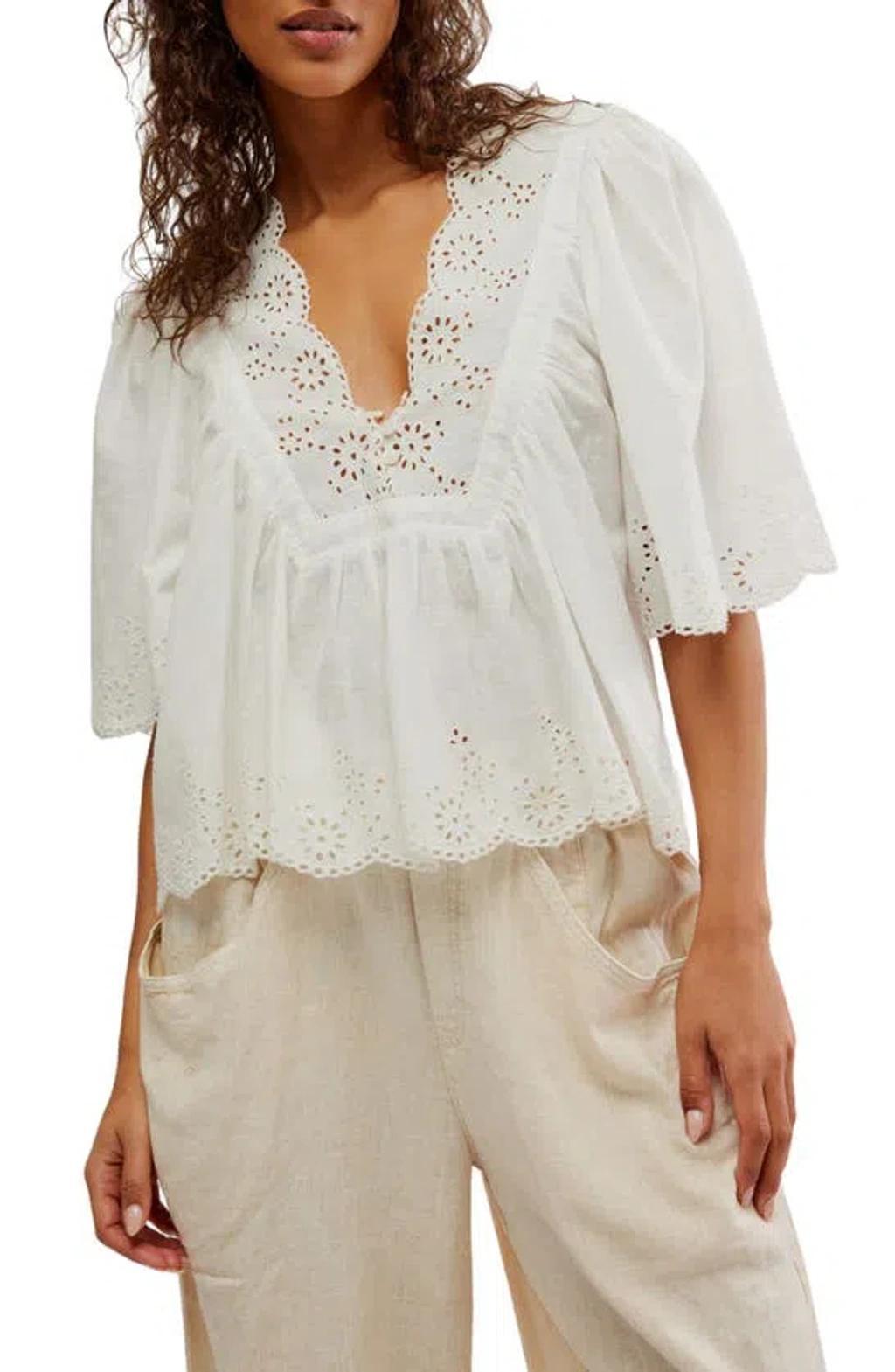 Costa Eyelet Top In Bright White Product Image