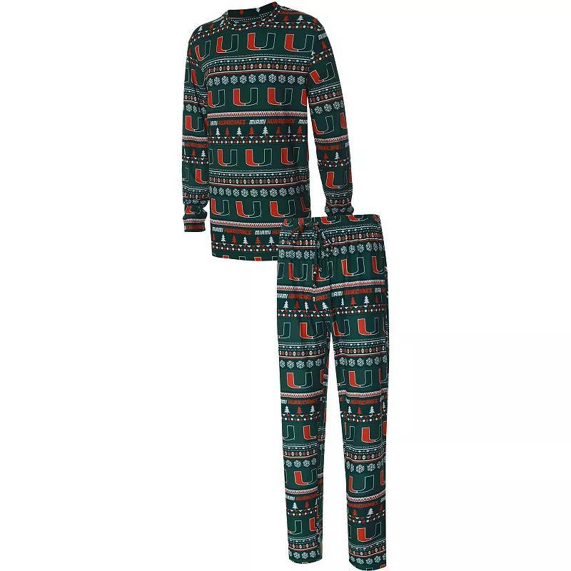 Mens Concepts Sport Green Miami Hurricanes Ugly Sweater Knit Long Sleeve Top and Pant Set Product Image