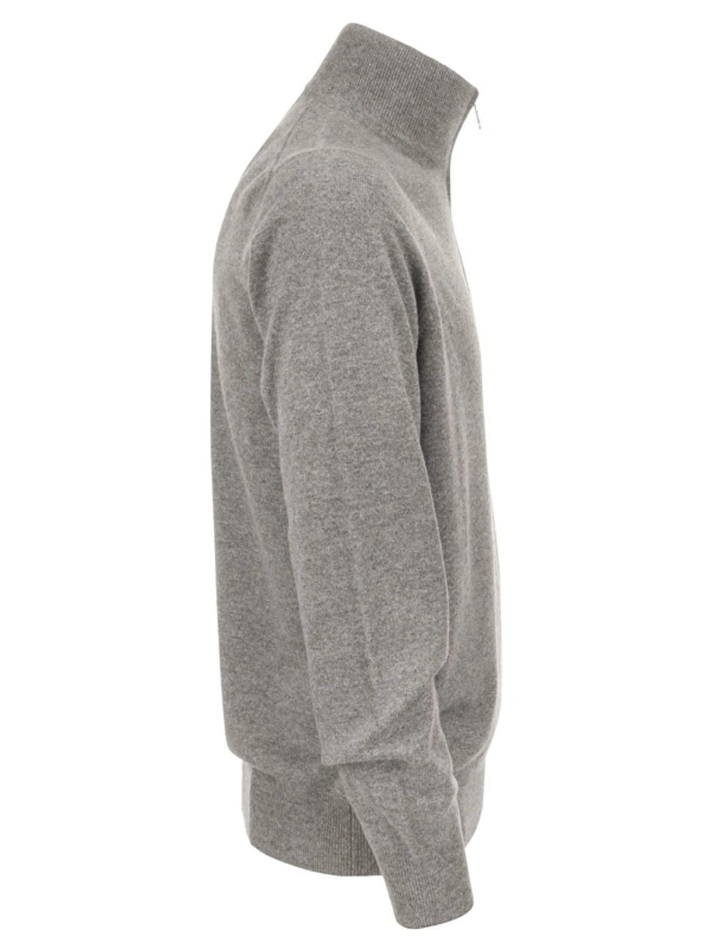 Cashmere Turtleneck Sweater With Zip In Grey Melange Product Image