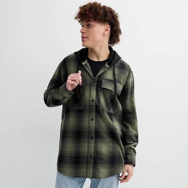 Mens Trinity Coast Hooded Flannel Shirt Green Product Image