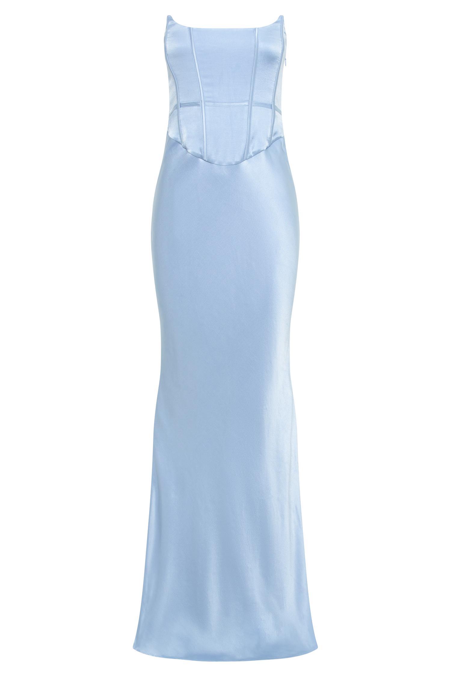 Harlow Satin Strapless Maxi Dress - Cornflower Blue Product Image