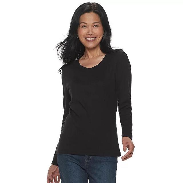 Womens Croft & Barrow Essential Long Sleeve V-Neck Tee Black Product Image