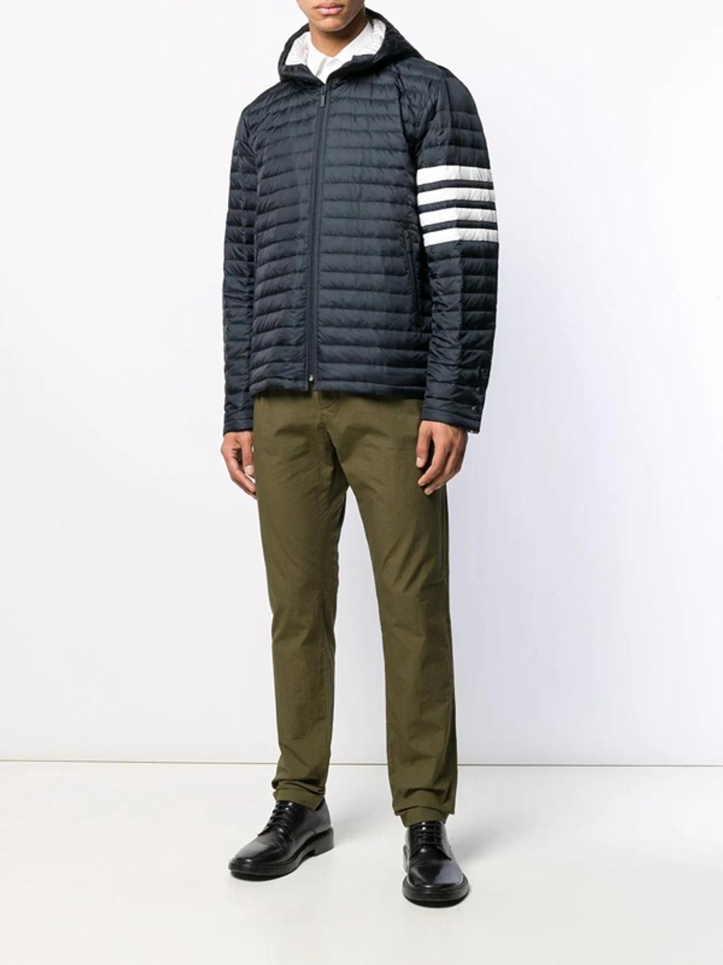 THOM BROWNE Navy Down 4-bar Quilted Hooded Jacket Product Image