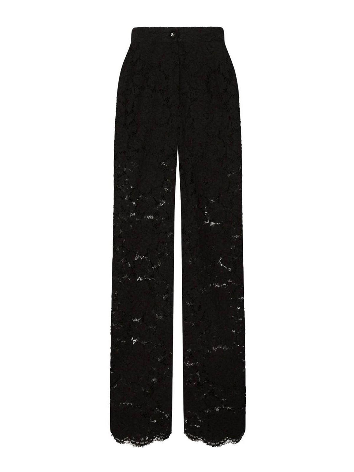 DOLCE & GABBANA Flared Floral Cordonetto Lace Pants With Dg Logo In Black Product Image