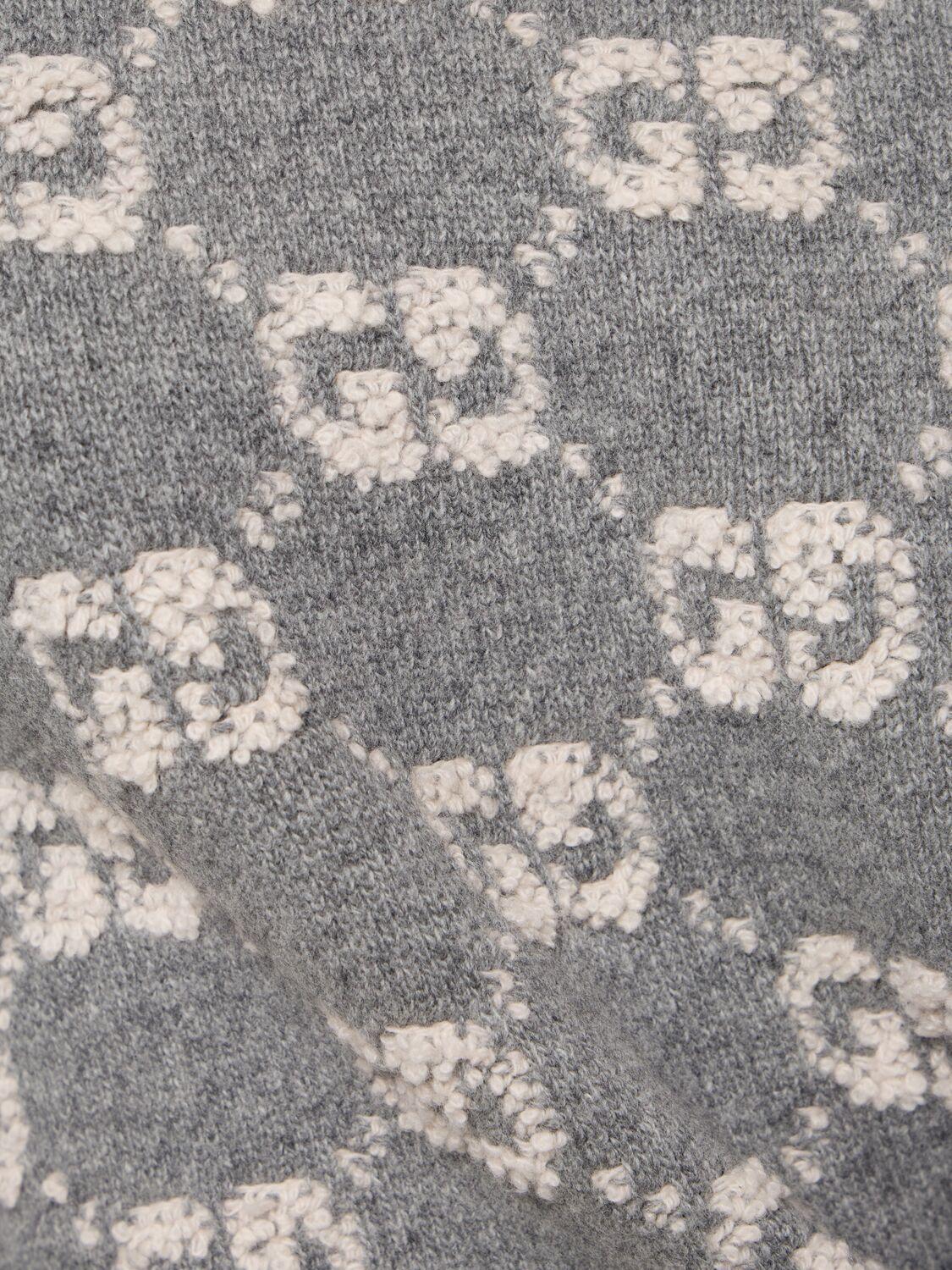 Grey Gg-jacquard Wool Knitted Top In Grey,ivory Product Image