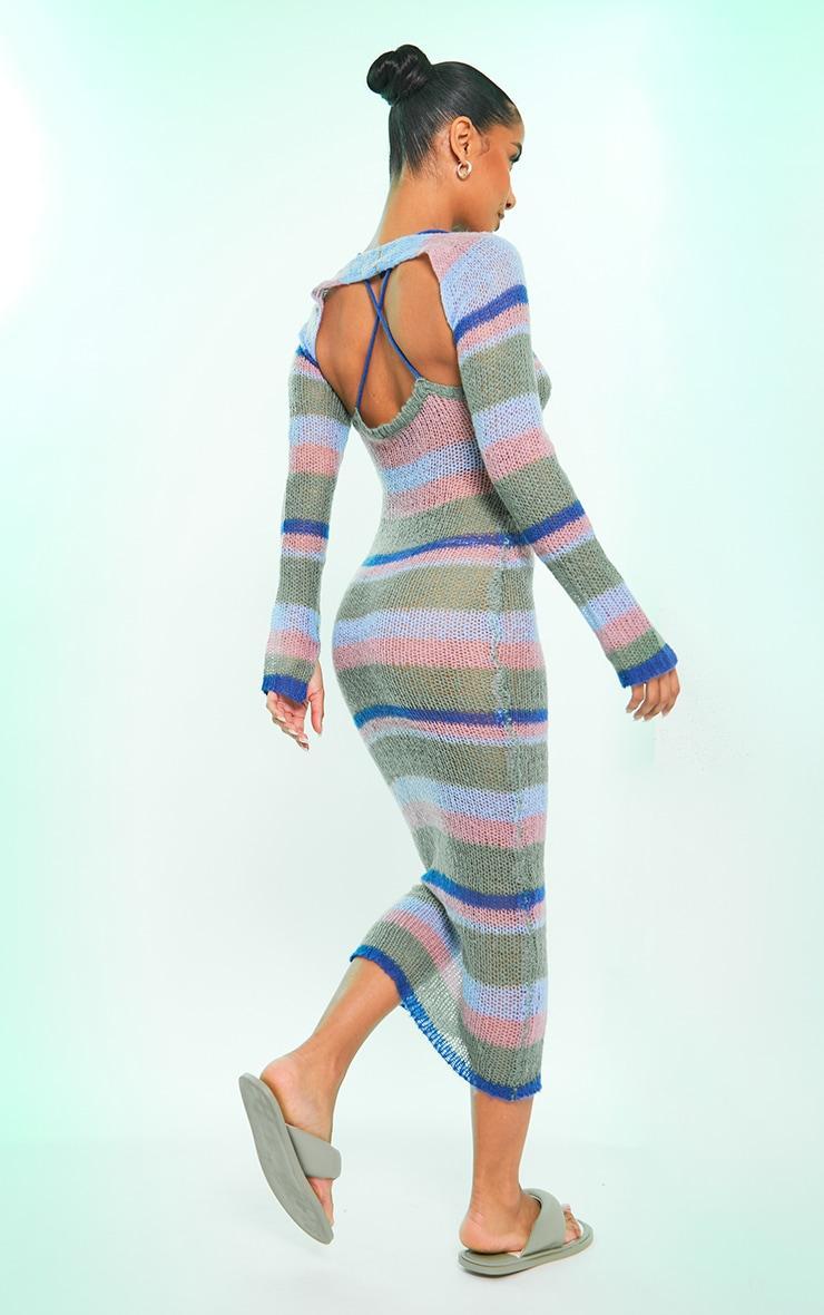 Blue Stripe Open Knit Maxi Dress & Sleeves Product Image