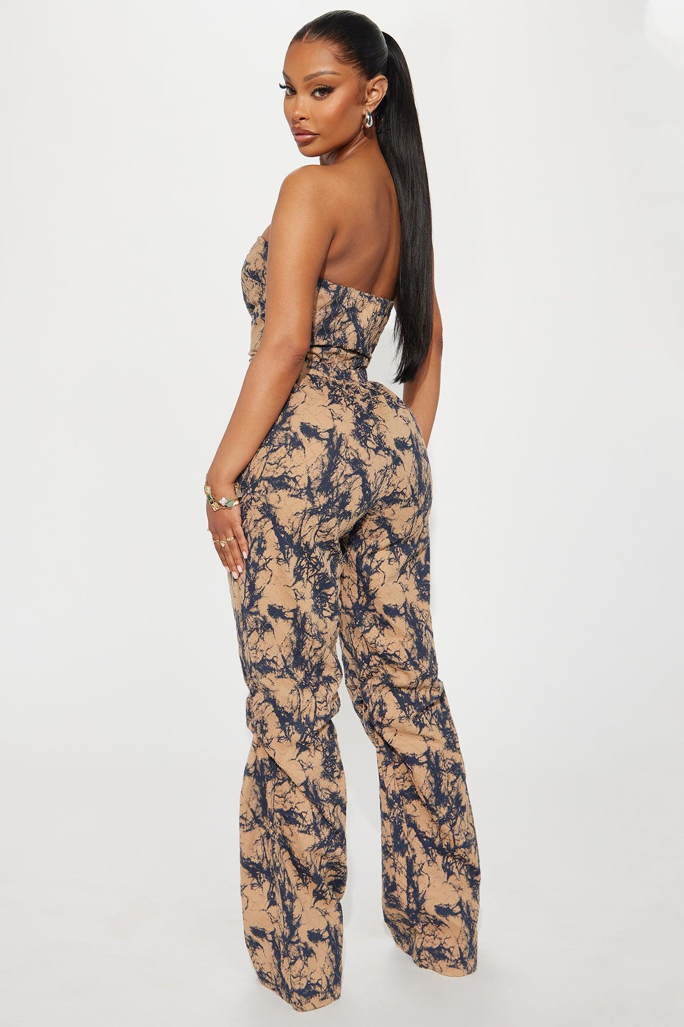 Under Your Spell Denim Jumpsuit  - Taupe/combo Product Image