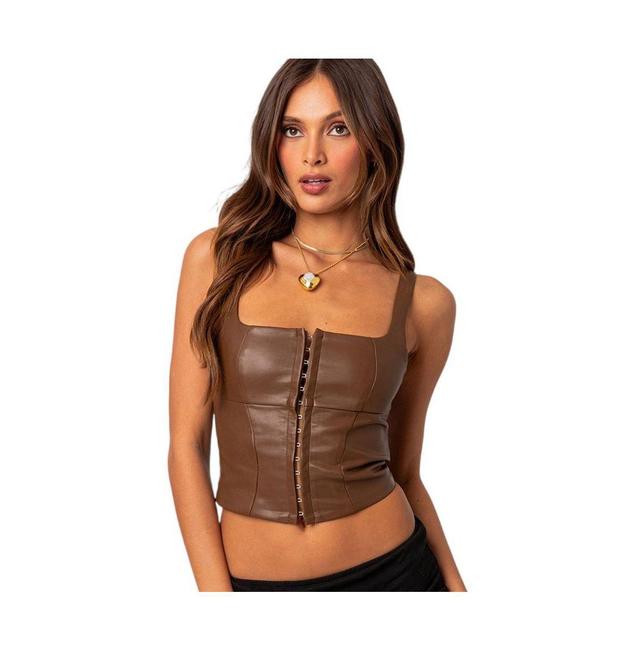 EDIKTED Simone Faux Leather Corset Top Product Image