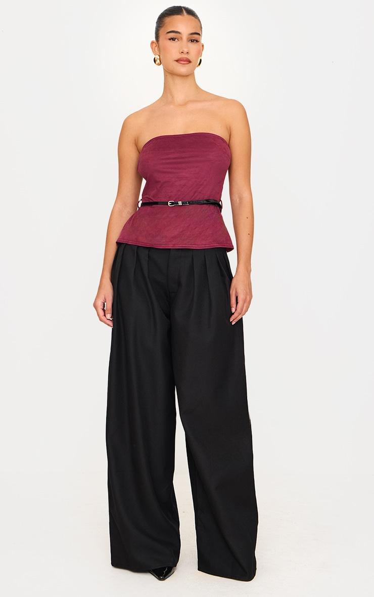 Burgundy Faux Suede Bandeau Belt Detail Long Top Product Image