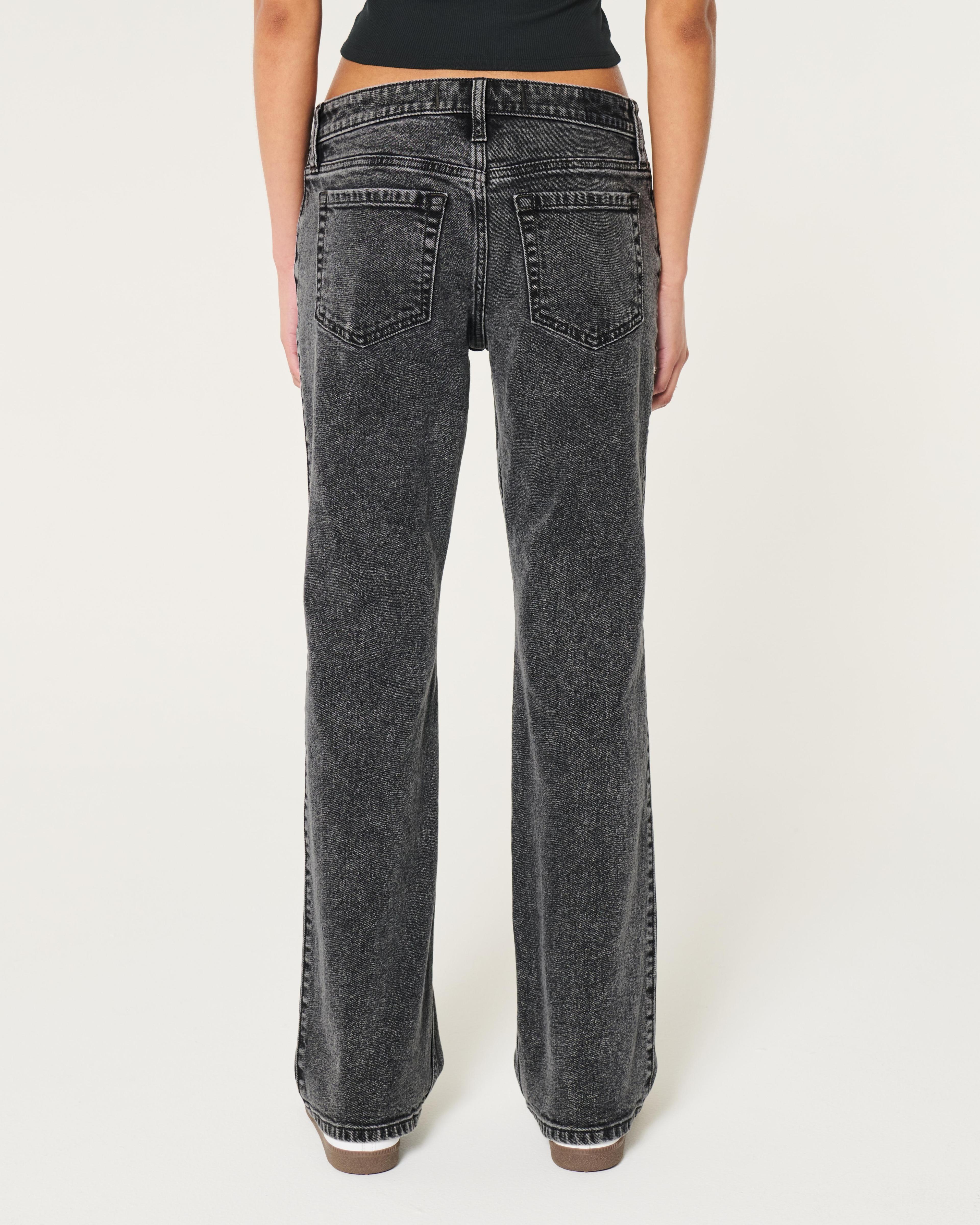 Low-Rise Washed Black Relaxed Straight Jeans Product Image