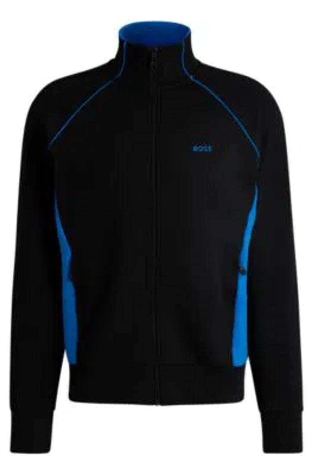 HUGO BOSS Stretch-cotton Zip-up Sweatshirt With Piping And Branding In Black Product Image