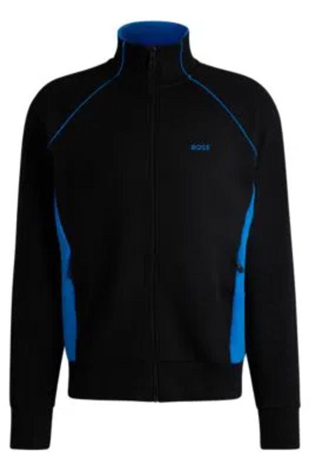 HUGO BOSS Stretch-cotton Zip-up Sweatshirt With Piping And Branding In Black Product Image