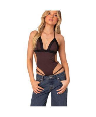 Edikted Womens Strappy Lace Trim Bodysuit Product Image