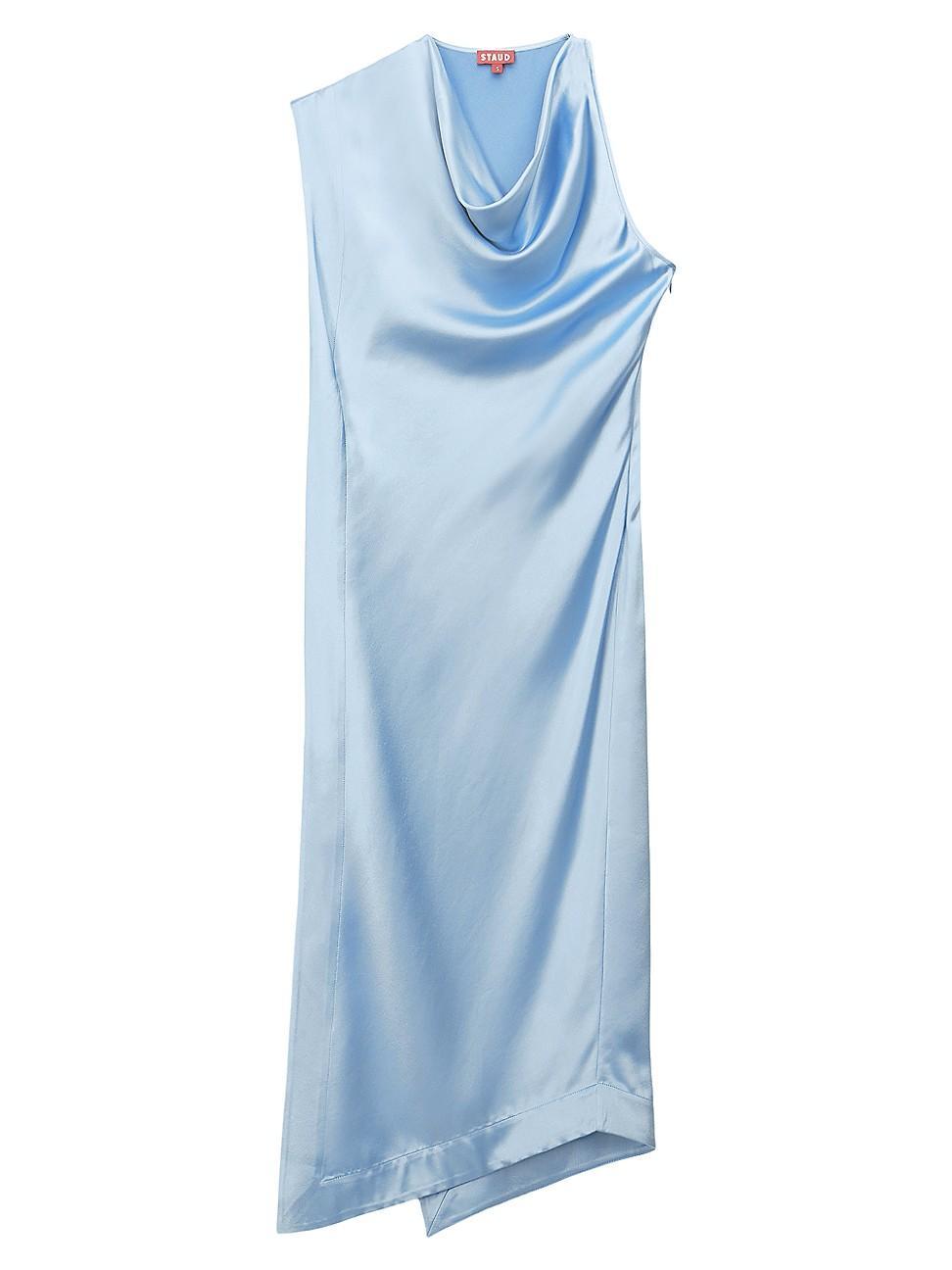 STAUD Troupe Satin Asymmetric Midi Dress Product Image