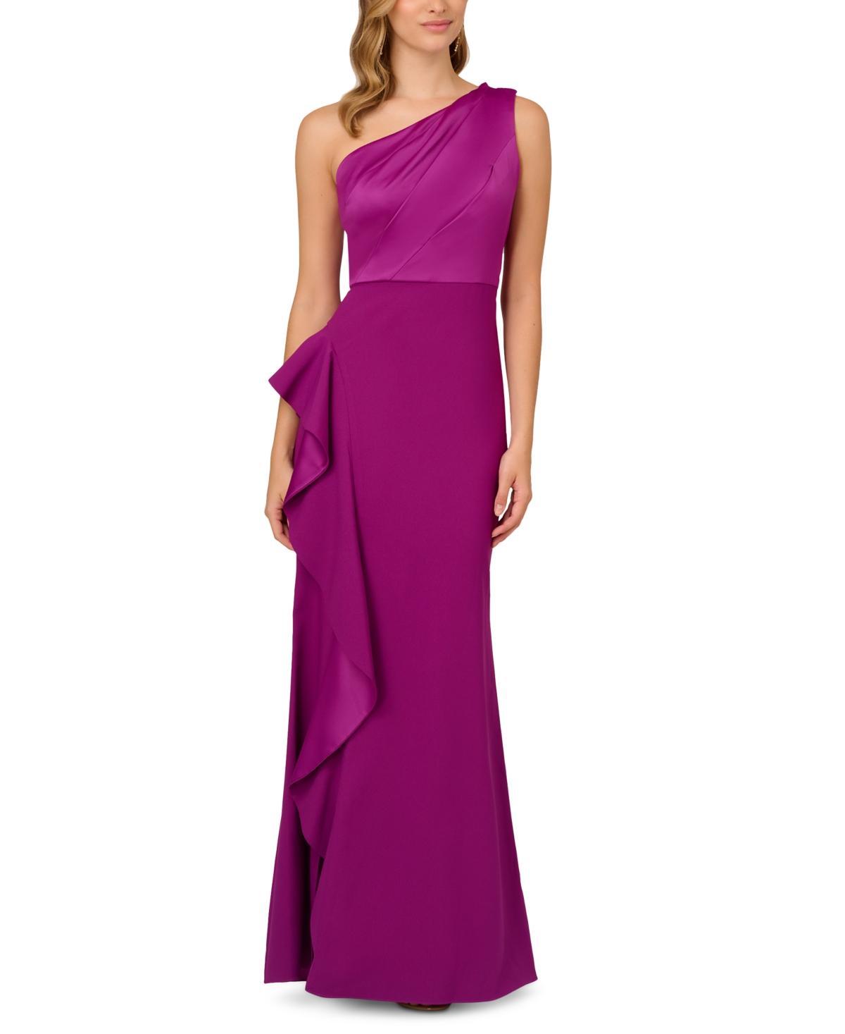 Adrianna Papell One Shoulder Sleeveless Cascading Ruffle Draped Mermaid Gown Product Image