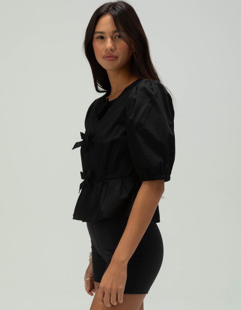 WEST OF MELROSE Tie Front Puff Sleeve Womens Top Product Image