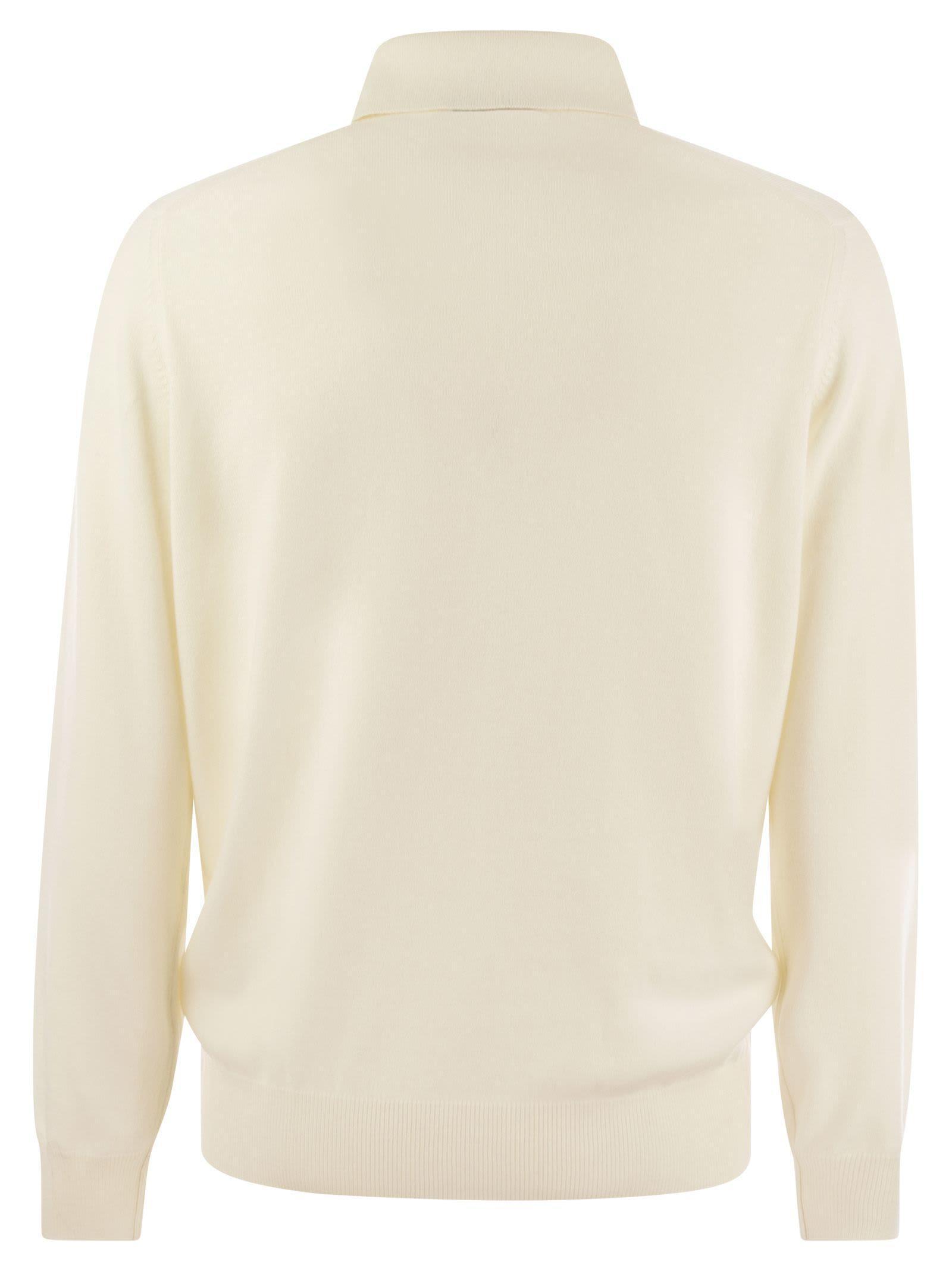 BRUNELLO CUCINELLI Cashmere Polo Neck Sweater In Cream Product Image