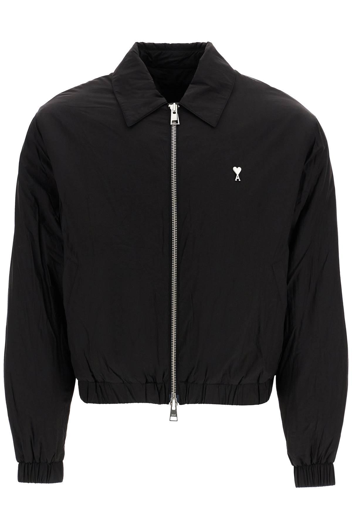 AMI ALEXANDRE MATTIUSSI Crumpled Canvas Bomber Jacket In Black Product Image