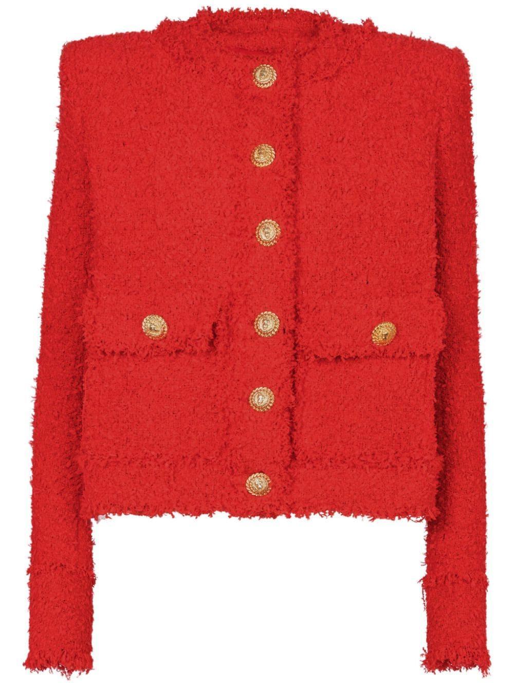 Buttoned Tweed Jacket In Red Product Image