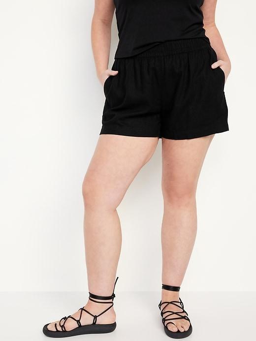 High-Waisted Linen-Blend Pull-On Shorts -- 3.5-inch inseam Product Image