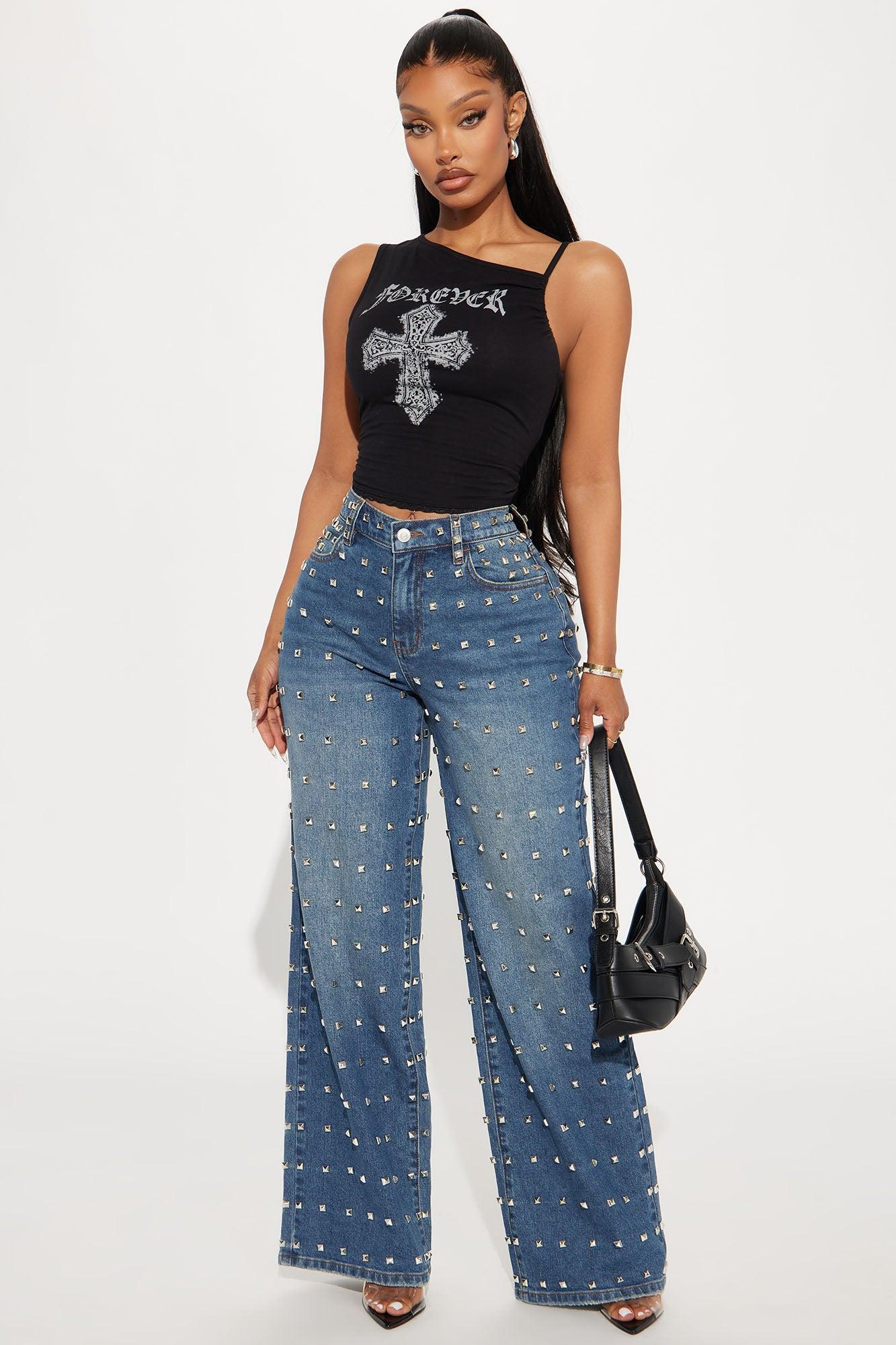 Think I'm In Love Studded Baggy Jeans - Dark Wash product image