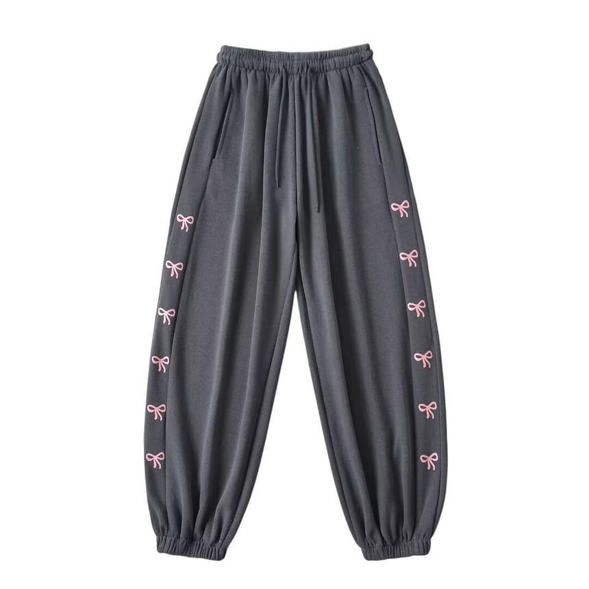 Drawstring Waist Bow Print Harem Sweatpants Product Image