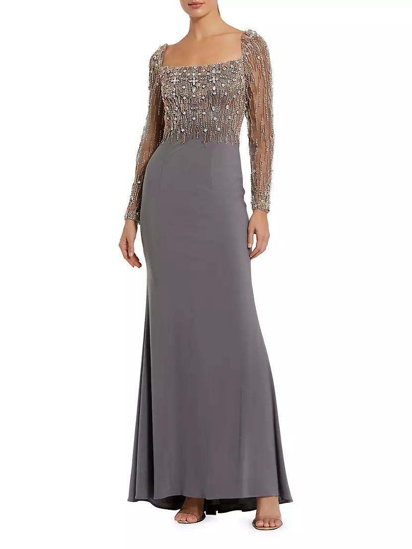 Beaded Square Neck Column Gown Product Image