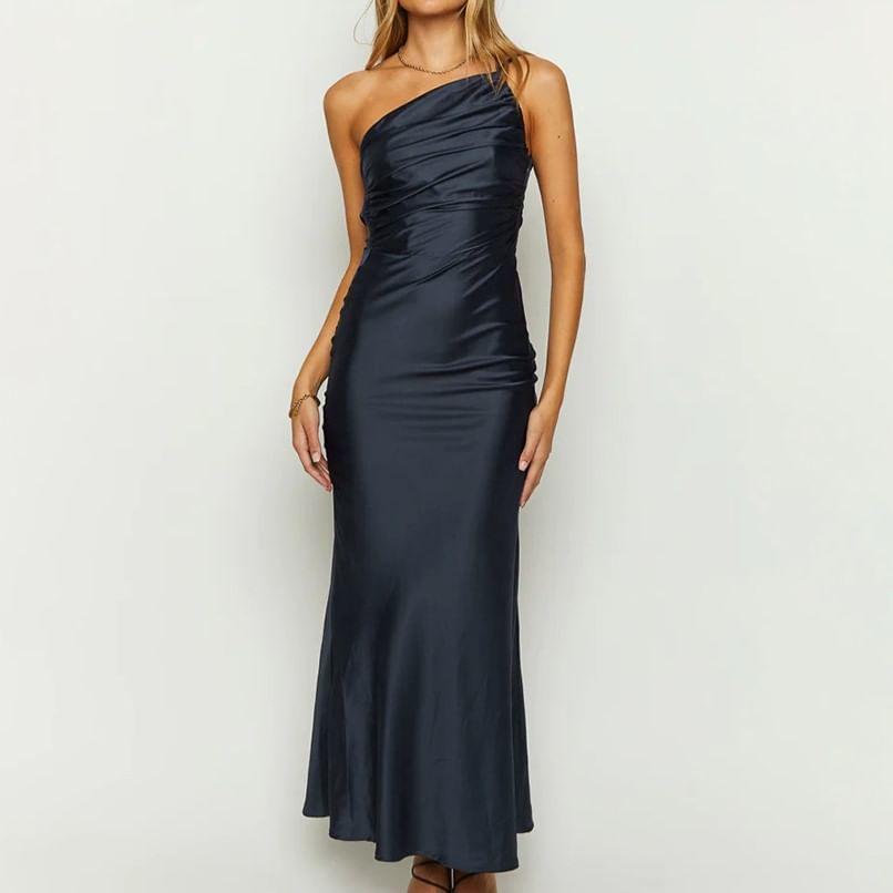 Spaghetti Strap V-Neck Plain Maxi Mermaid Dress Product Image