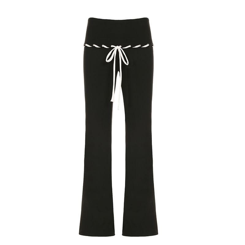 Low Rise Tie-Rise Slim-Fit Boot-Cut Pants Product Image