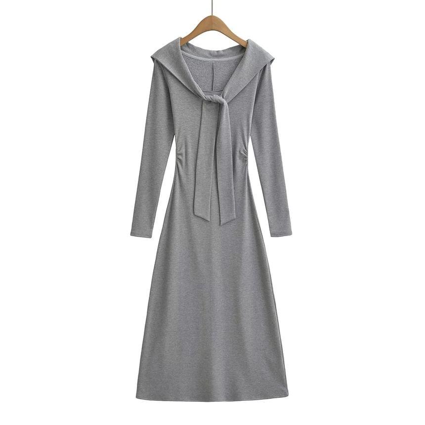 Mock Two-Piece Long-Sleeve Plain Maxi A-Line Dress Product Image