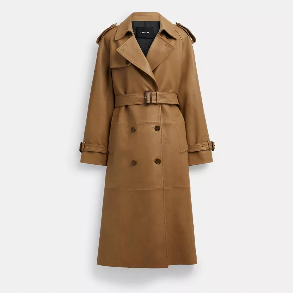 Leather Double Breasted Trench Coat Product Image