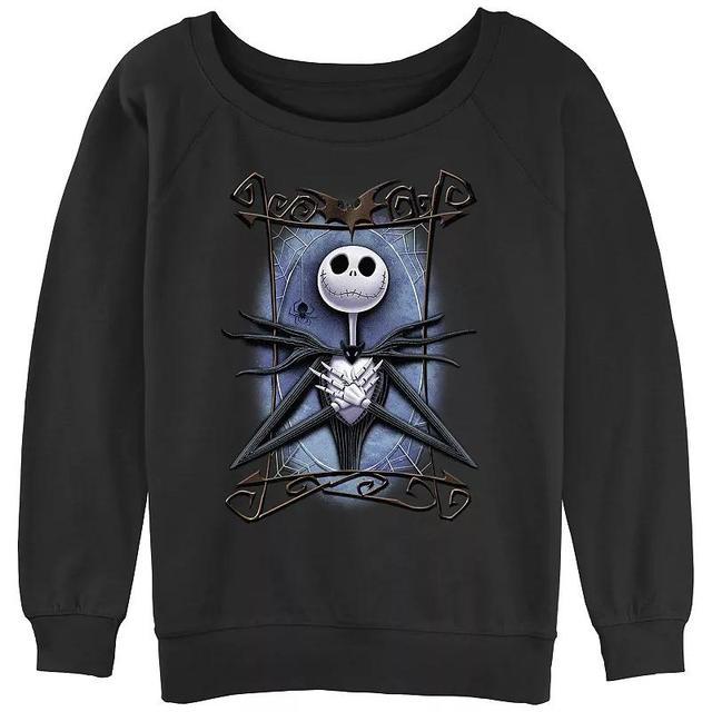 Disneys The Nightmare Before Christmas Juniors Jack Spooky Frame Slouchy Terry Graphic Pullover, Womens Product Image