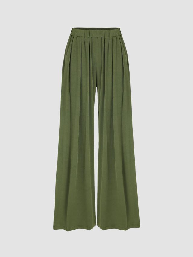 Solid Elastic Waist Wide Leg Pants Product Image