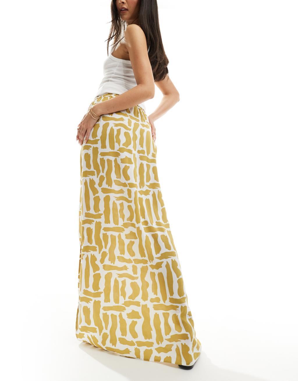 ASOS DESIGN tie waist midi skirt in mustard squiggle print Product Image