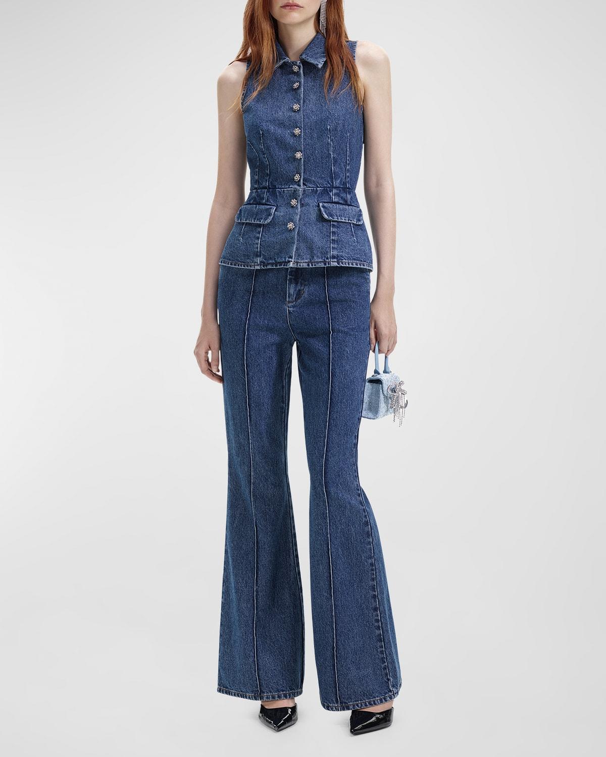 Sleeveless Flared Denim Jumpsuit Product Image