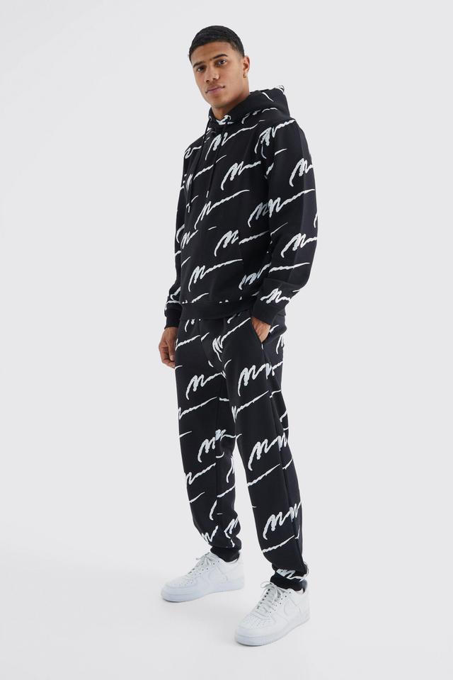 Man Signature All Over Print Hoodie Tracksuit | boohooMAN USA Product Image