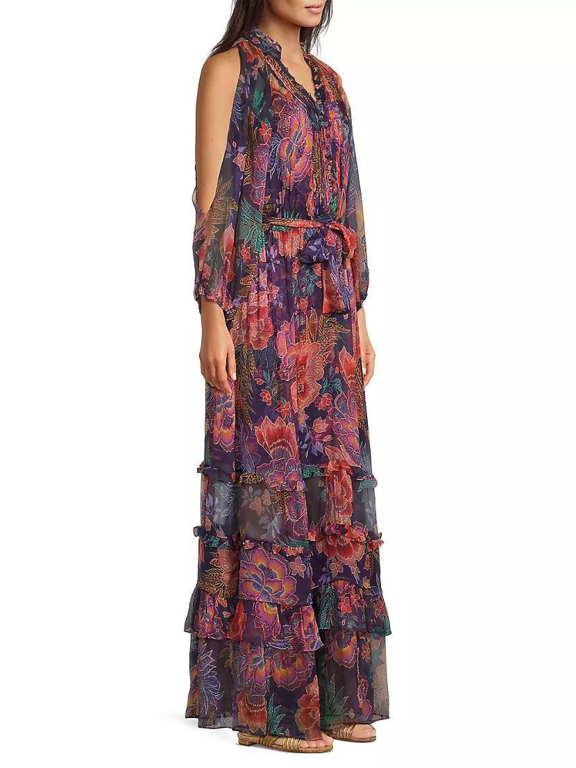 Ashlee Floral Silk Tiered Maxi Dress Product Image