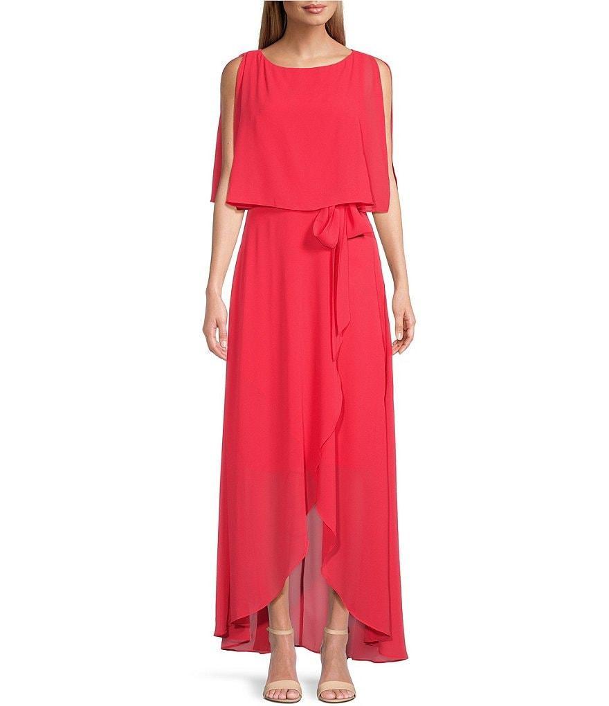 Jessica Howard Elbow Length Sleeve Boat Neck Tie Waist Chiffon Popover Maxi Dress Product Image