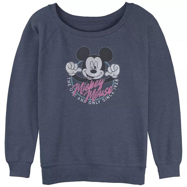 Disneys Mickey Mouse The One And Only Juniors Graphic Slouchy Terry, Womens Blue Grey Product Image