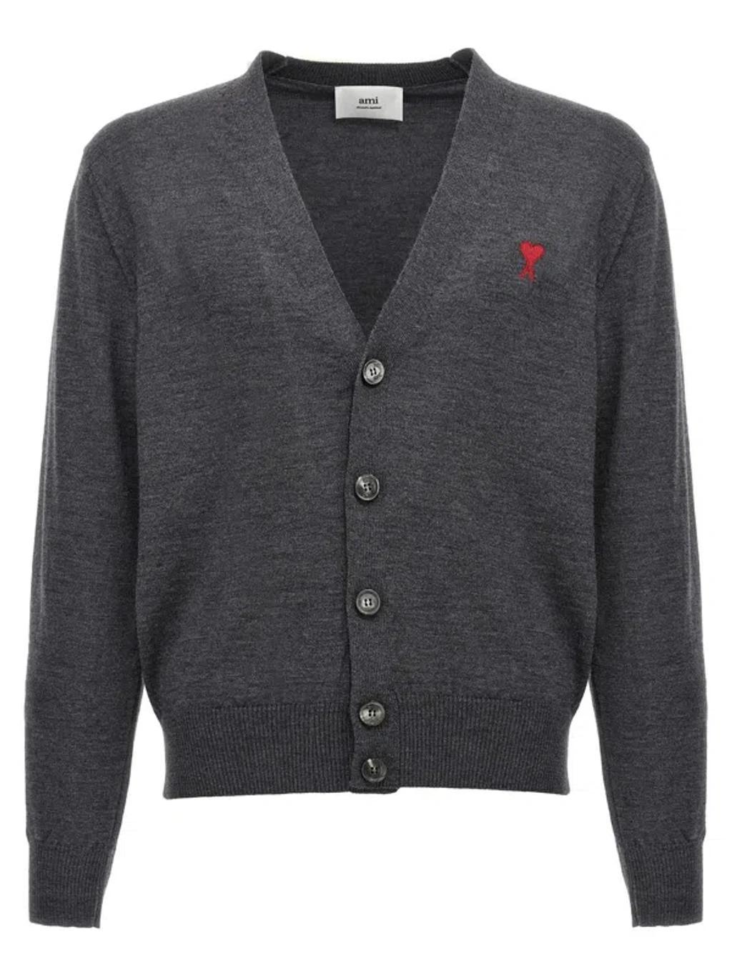 Grey Logo Embroidery Cardigan Product Image