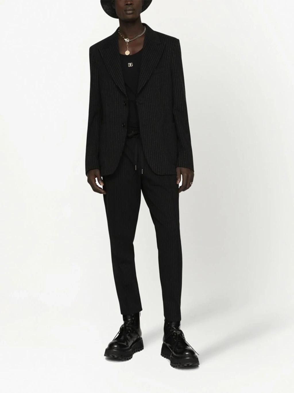 Pinstriped Single-breasted Blazer In Black Product Image