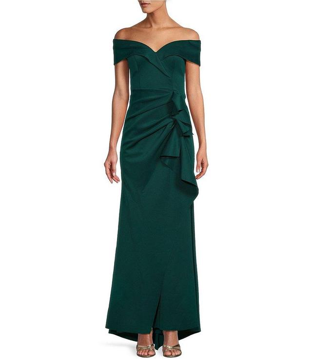 Xscape Stretch Off-the-Shoulder Short Sleeve Mermaid Gown with Ruffle Product Image