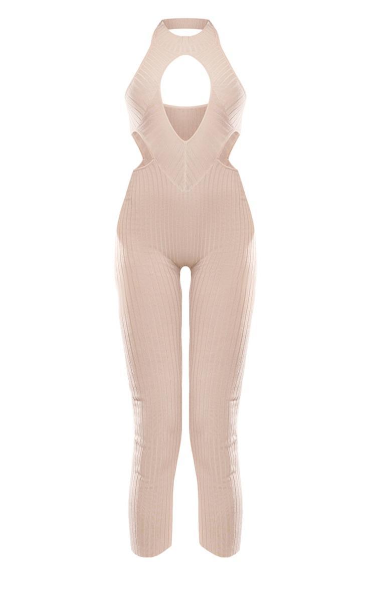 Oatmeal Knitted Cut Out Jumpsuit Product Image