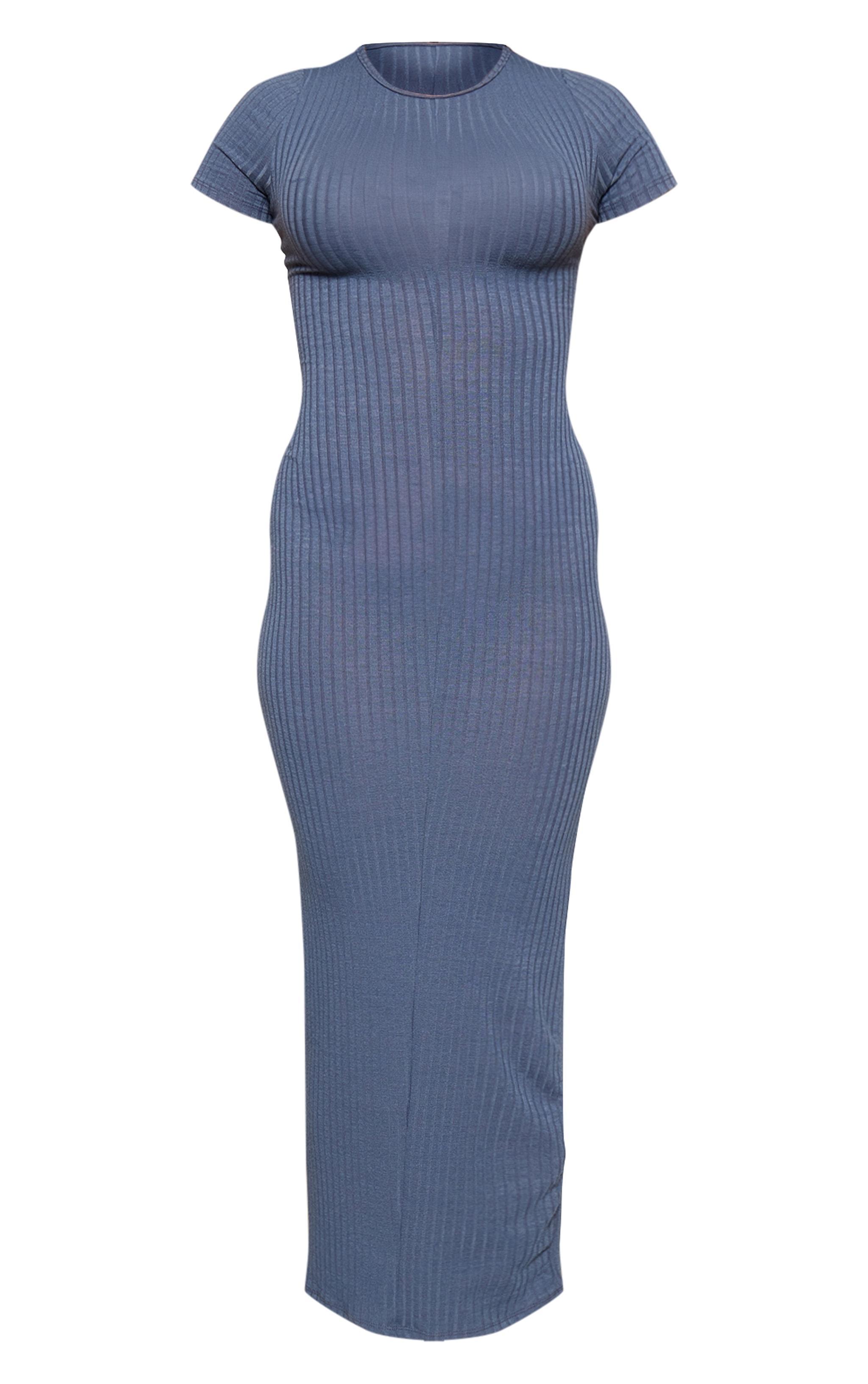 Blue Rib Cap Sleeve Midaxi Dress Product Image