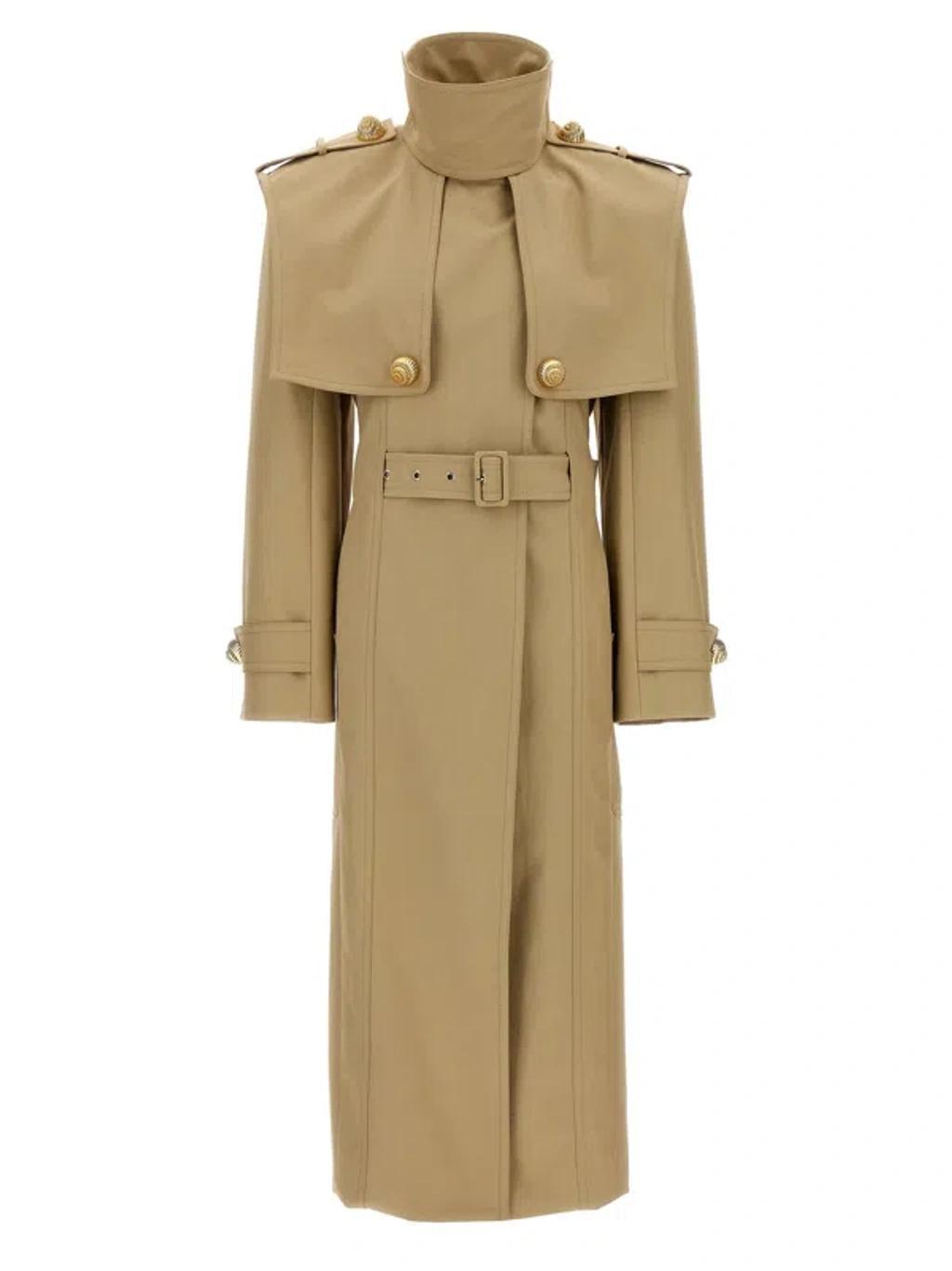 BALMAIN Chiocciola Button Trench Coat In Beige Product Image