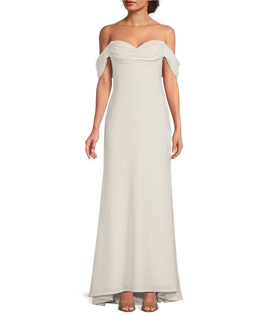 Tadashi Shoji Chiffon Drape Off-The-Shoulder Gown Product Image