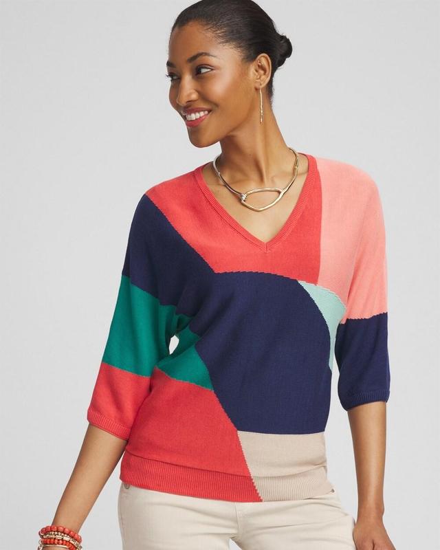 Women's Colorblock Intarsia Pullover Sweater Product Image