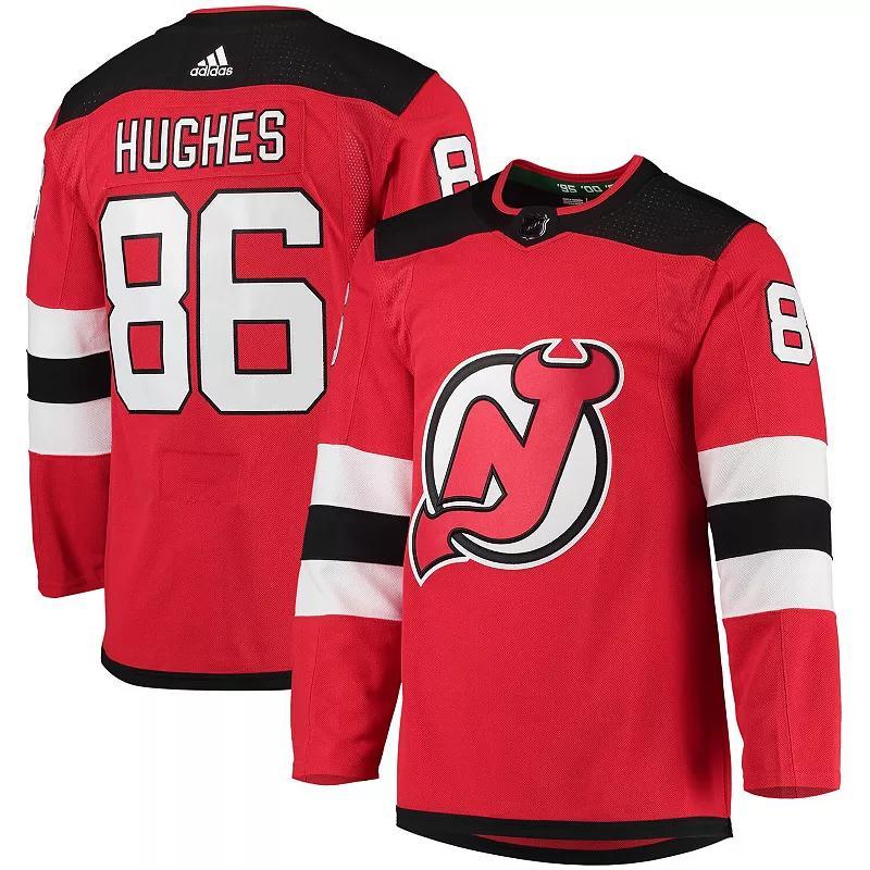 Mens adidas Jack Hughes Red New Jersey Devils Home Primegreen Authentic Pro Player Jersey Product Image