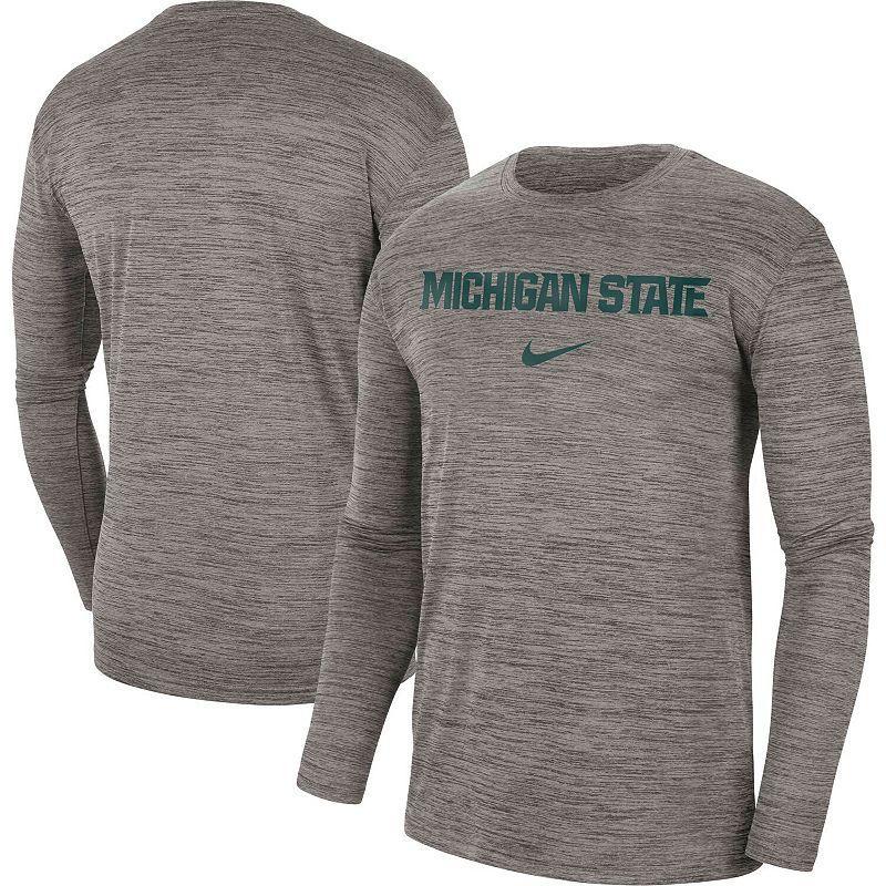 Mens Nike Heather Gray Michigan State Spartans Team Velocity Performance Long Sleeve T-Shirt Product Image