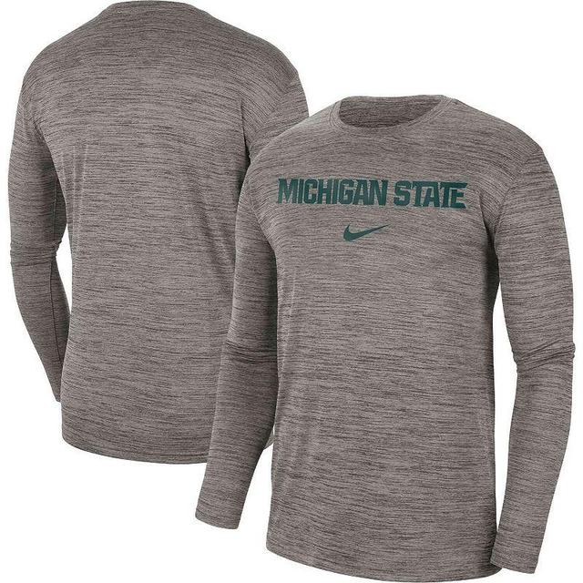 Mens Nike Heather Gray Michigan State Spartans Team Velocity Performance Long Sleeve T-Shirt Product Image